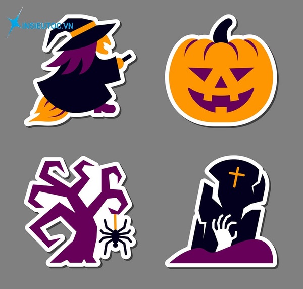 Halloween icon sticker set. Flat style color badges for web, banner, emblem, logo. Isolated element collection for print, tag, label, poster. Patchwork and embroidery design. Vector illustration