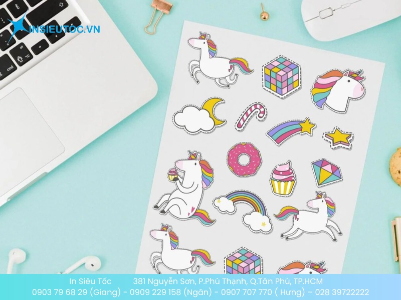 Sticker giấy hình kỳ lân cầu vồng