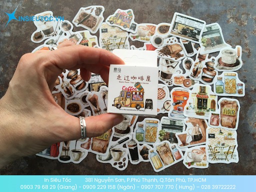 Hộp sticker trang trí phong cách quán cà phê
