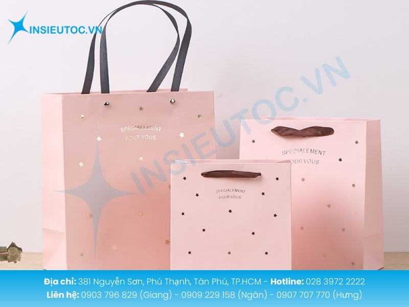 Túi giấy hồng phấn cao cấp với hoạ tiết nhỏ dễ thương