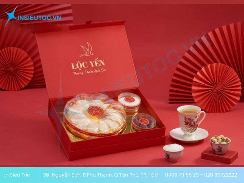 Hộp quà tặng yến sào cao cấp nắp lật nam châm chất liệu giấy Ivory