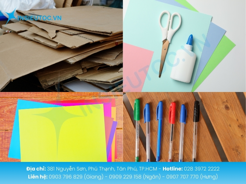 Chuẩn bị nguyên liệu cơ bản để làm đồ thủ công từ carton và giấy trang trí