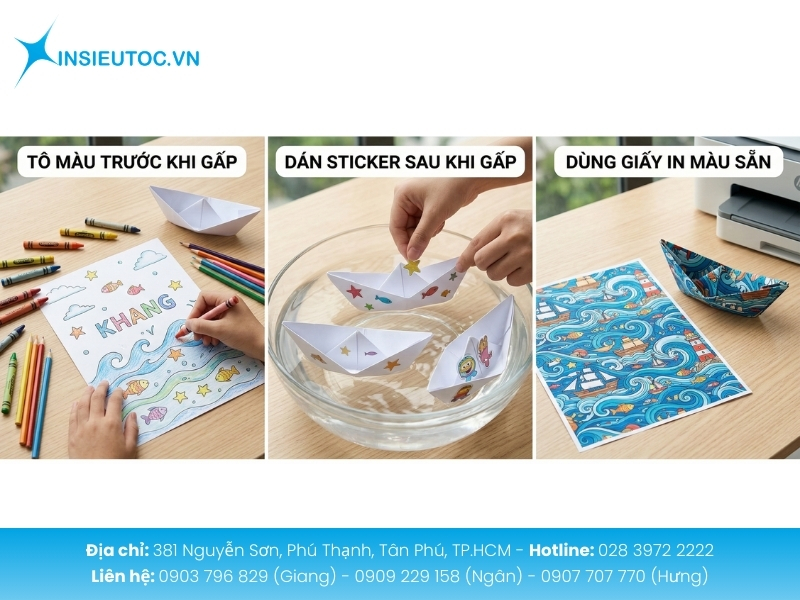 Trang trí thuyền giấy phù hợp cho buổi chơi cuối tuần, lớp thủ công, hoặc ngày hội trường.