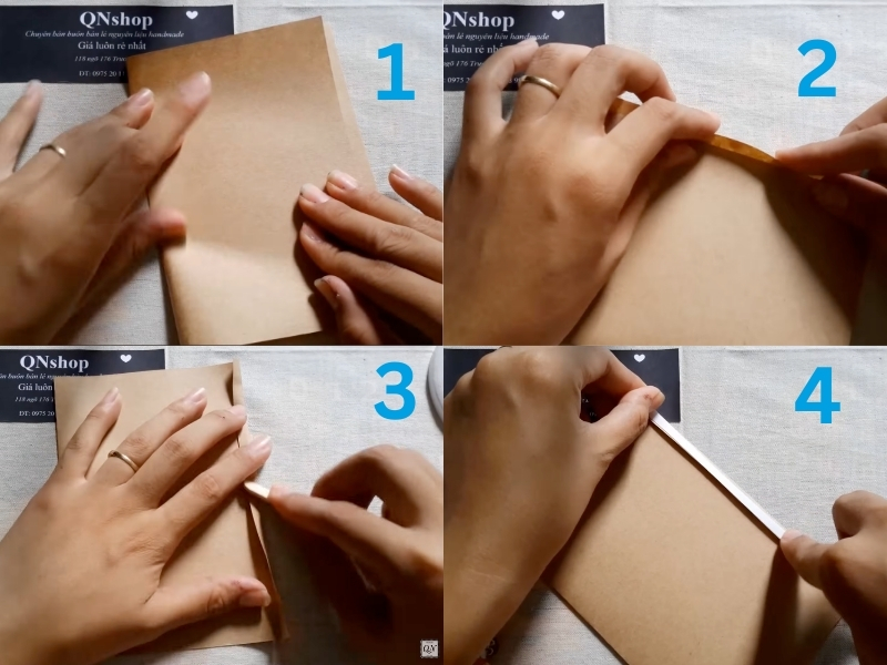 Gấp 2 mép giấy kraft vào giữa và dán tạo thân ống túi.