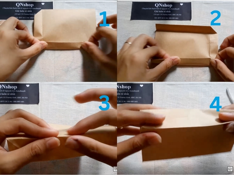 Gấp mép cạnh tạo độ dày 3 chiều cho túi giấy.