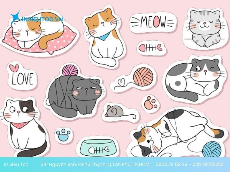 Sticker mèo có nhiều kích thước khác nhau