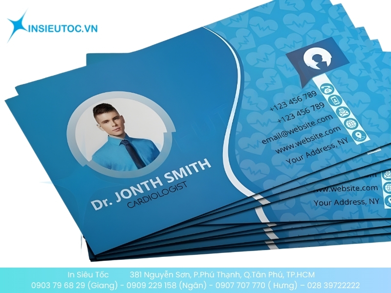 Mẫu name card bác sĩ tim mạch tông xanh dương