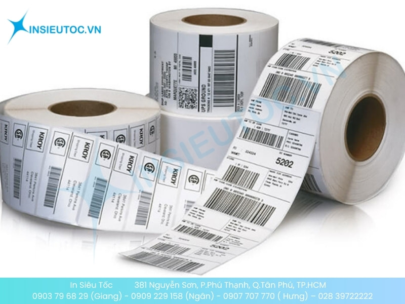 Ba cuộn tem nhãn mã vạch decal nhựa với mã vận chuyển và QR code