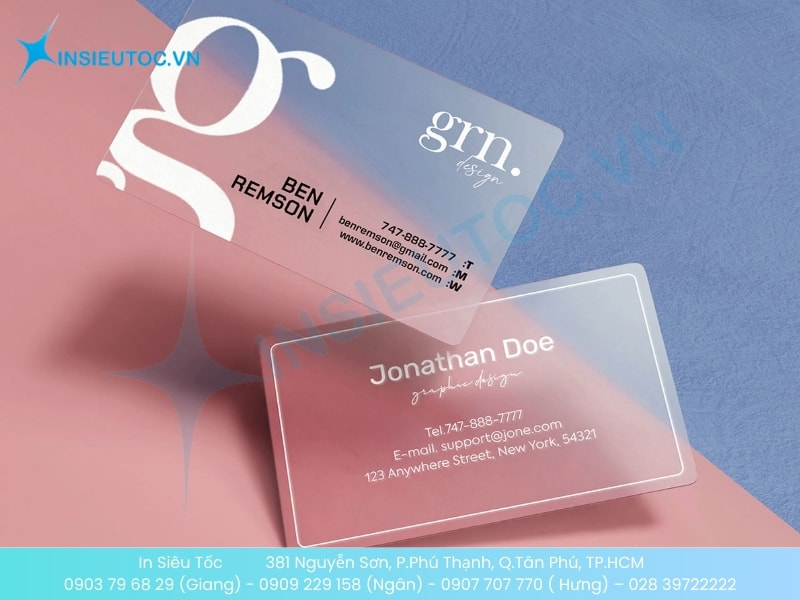 Name card giấy Nhựa trong suốt hiệu ứng mờ, thiết kế hiện đại màu hồng xanh gradient