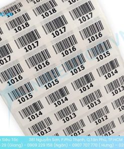 Tờ in tem mã vạch nhiều hàng với số thứ tự từ 1011 đến 1019