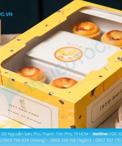Mẫu in hộp giấy đựng bánh dễ thương tone màu vàng
