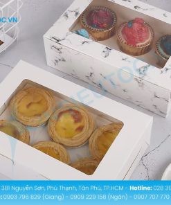 Mẫu in hộp giấy đựng bánh tone màu trắng tối giản