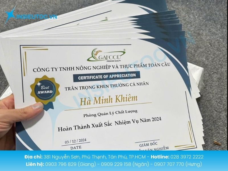 A4 dùng để in ấn bằng khen, giấy chứng nhận đào tạo