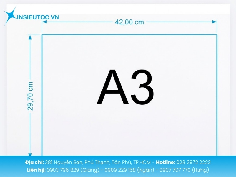 Kích thước giấy A3 là 297x420 mm theo chuẩn ISO 216