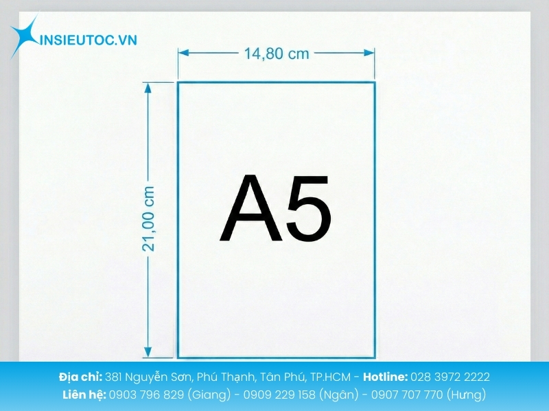 Kích thước giấy A5 là 148 × 210 mm theo chuẩn ISO 216, diện tích 310,8 cm².