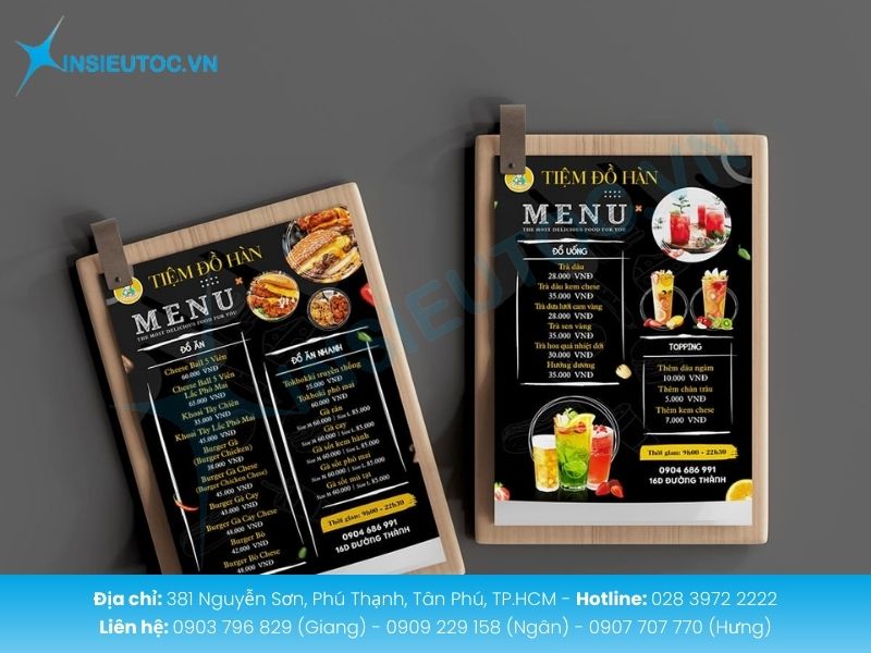 Menu để bàn gọn gàng phù hợp quán cafe tiệm bánh