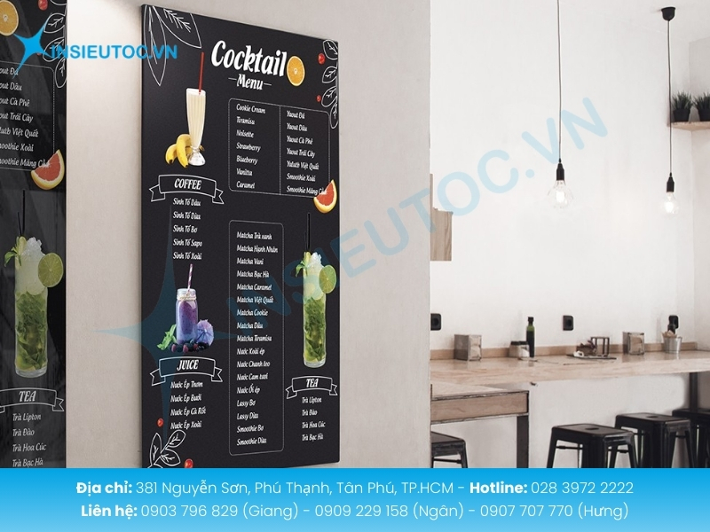 Bảng chỉ dẫn menu tường chuyên nghiệp cho không gian dịch vụ