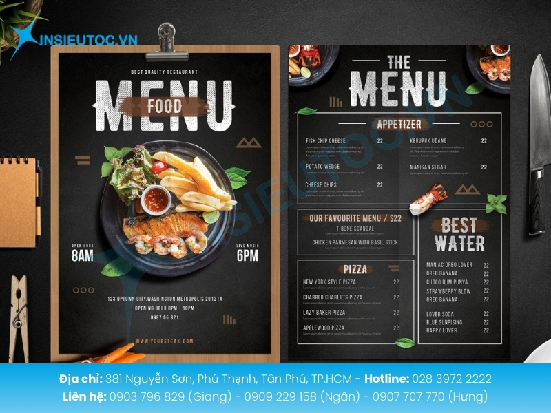 Menu A3 rõ ràng tiện trang trí và quảng bá nhà hàng