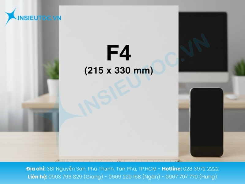 Khổ giấy F4 chuẩn 210 x 330 mm tránh lỗi in ấn sai kích thước