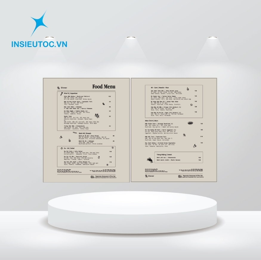 In menu nhà hàng, quán ăn đẹp, sang trọng theo yêu cầu