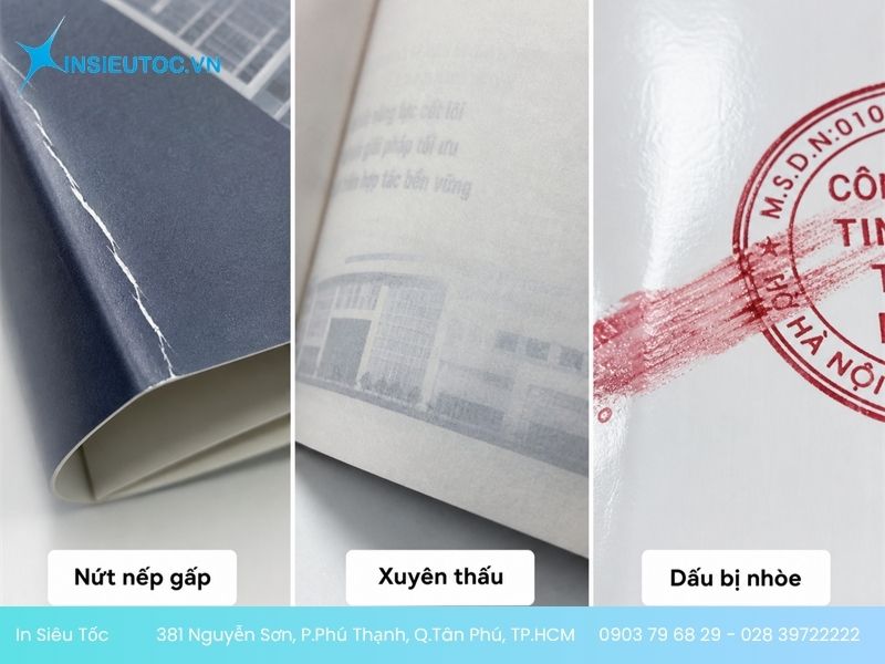 Ba lỗi thường gặp khi in profile: bìa nứt nếp gấp, ruột xuyên thấu và dấu bị nhòe