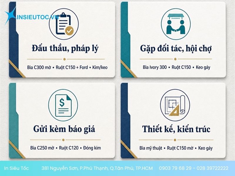 Bảng chọn cặp giấy bìa và ruột cho profile theo bốn mục đích sử dụng