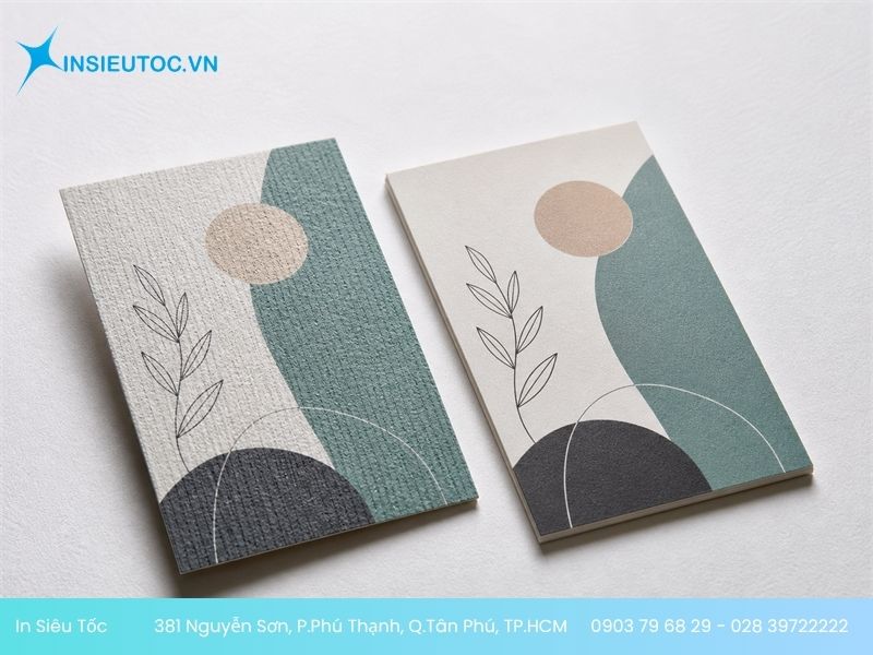 So sánh cùng một thiết kế card visit in trên giấy thơm vân nổi và giấy thơm mặt trơn