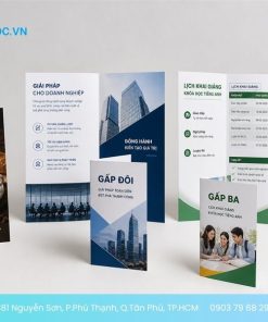 Ba kiểu tờ rơi phẳng, gấp đôi, và gấp ba do In Siêu Tốc sản xuất