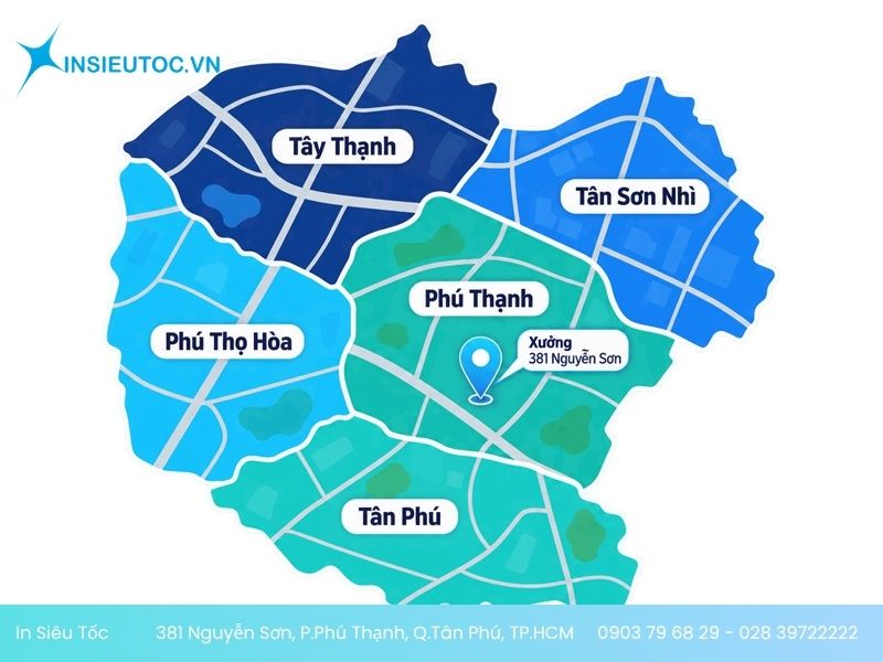 Khu vực giao tờ rơi của In Siêu Tốc tại 5 phường Tân Phú