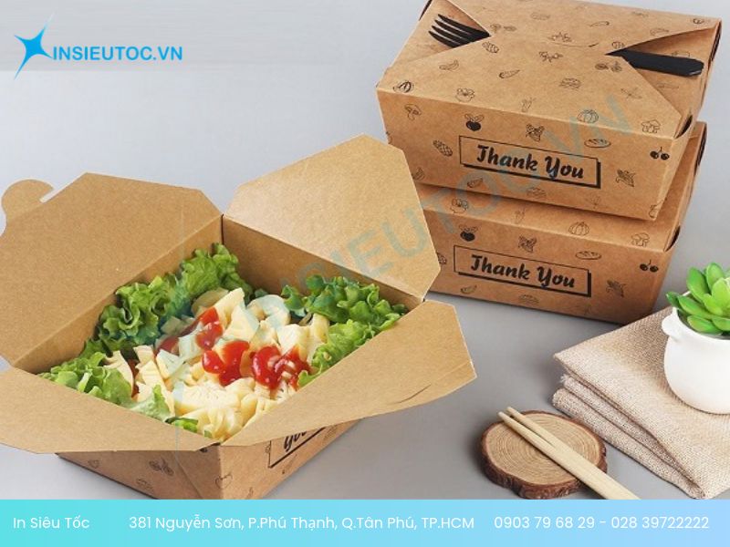 Mẫu hộp giấy đựng thức ăn in logo thương hiệu nhà hàng