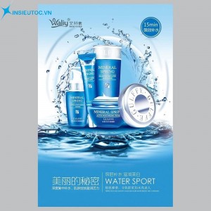 Mẫu tờ rơi với gam màu xanh chủ đạo của nước, thể hiện thông điệp cấp ẩm của sản phẩm mẫu tờ rơi quảng cáo mỹ phẩm