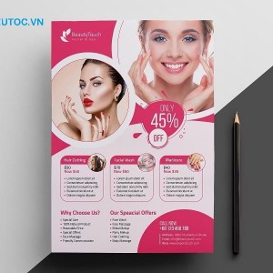 Mẫu tờ rơi đơn giản với gam màu hồng nổi bật tờ rơi mỹ phẩm thương hiệu beautytouch