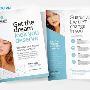 Kết hợp màu xanh nhạt và trắng tạo nên mẫu tờ rơi hiện đại tờ rơi quảng bá mỹ phẩm newglow